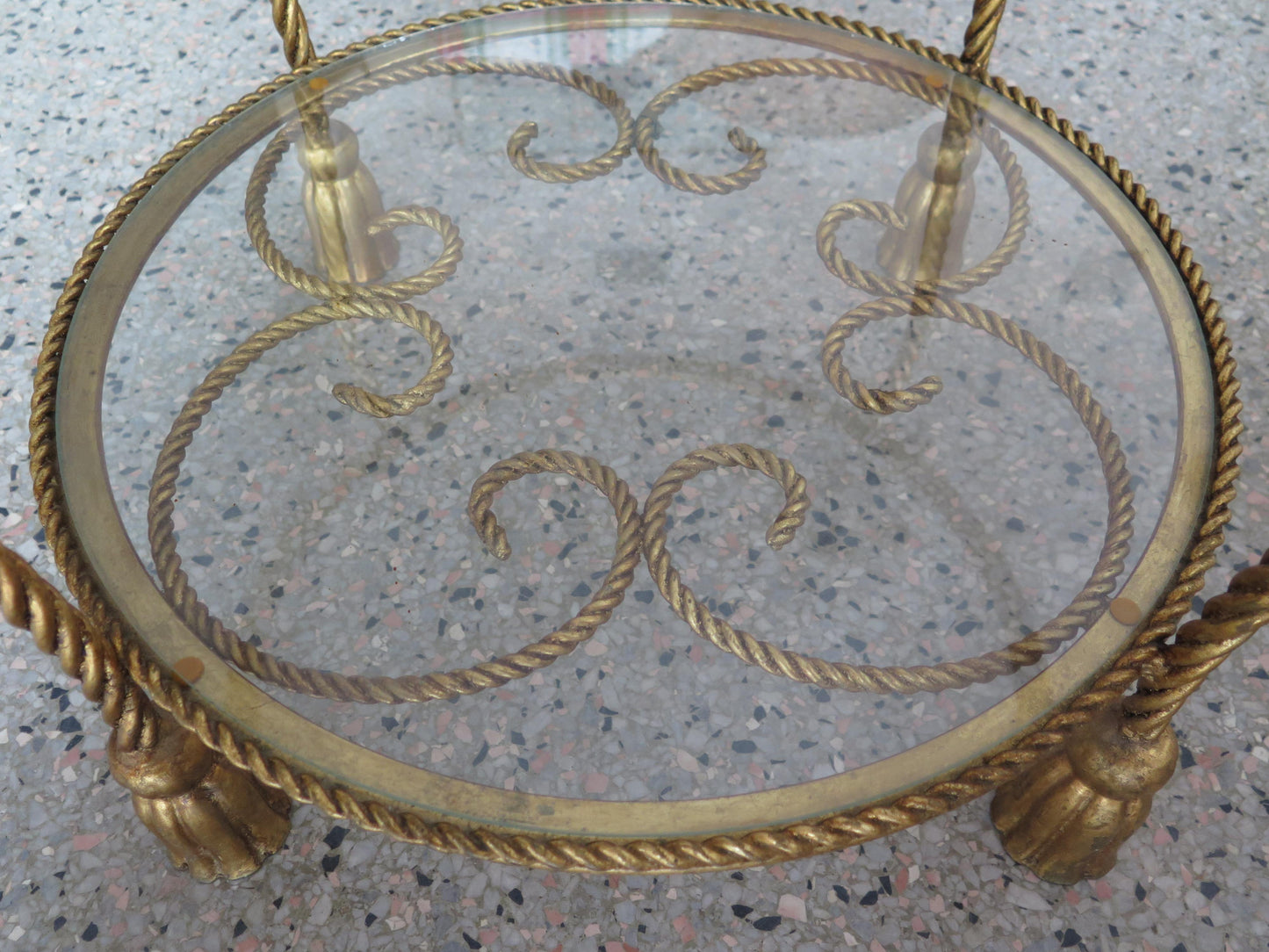 Frisman Vintage Italian Hollywood Regency Gilt Metal and Tassel Table