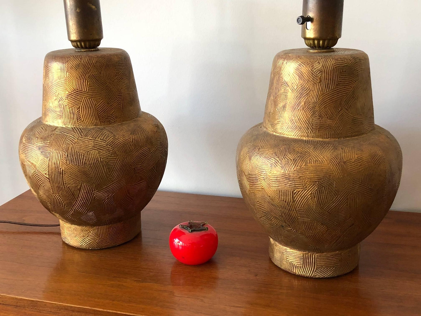 Frisman Vintage Pair of Gilded Wood Lamps by James Mont