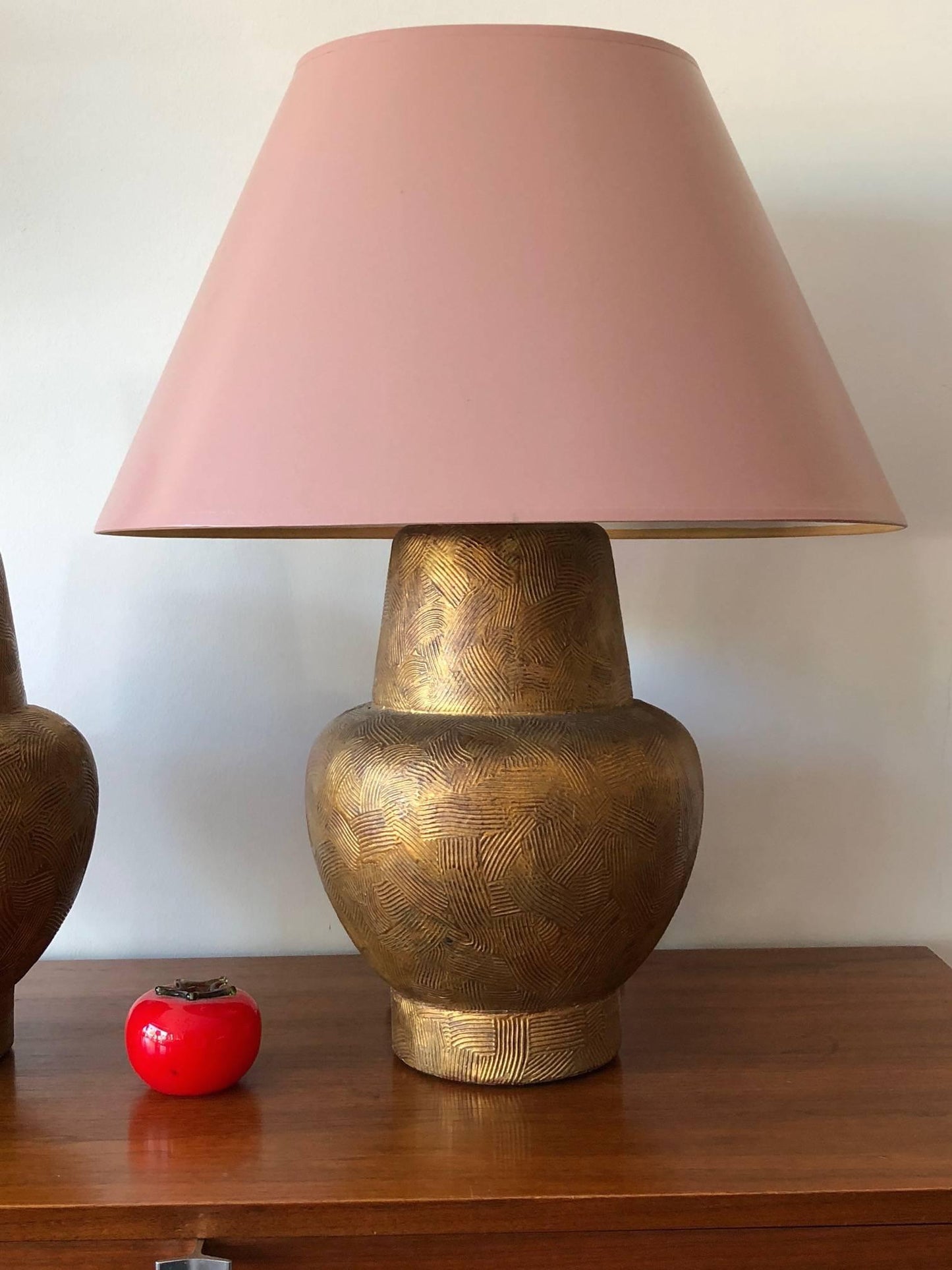 Frisman Vintage Pair of Gilded Wood Lamps by James Mont