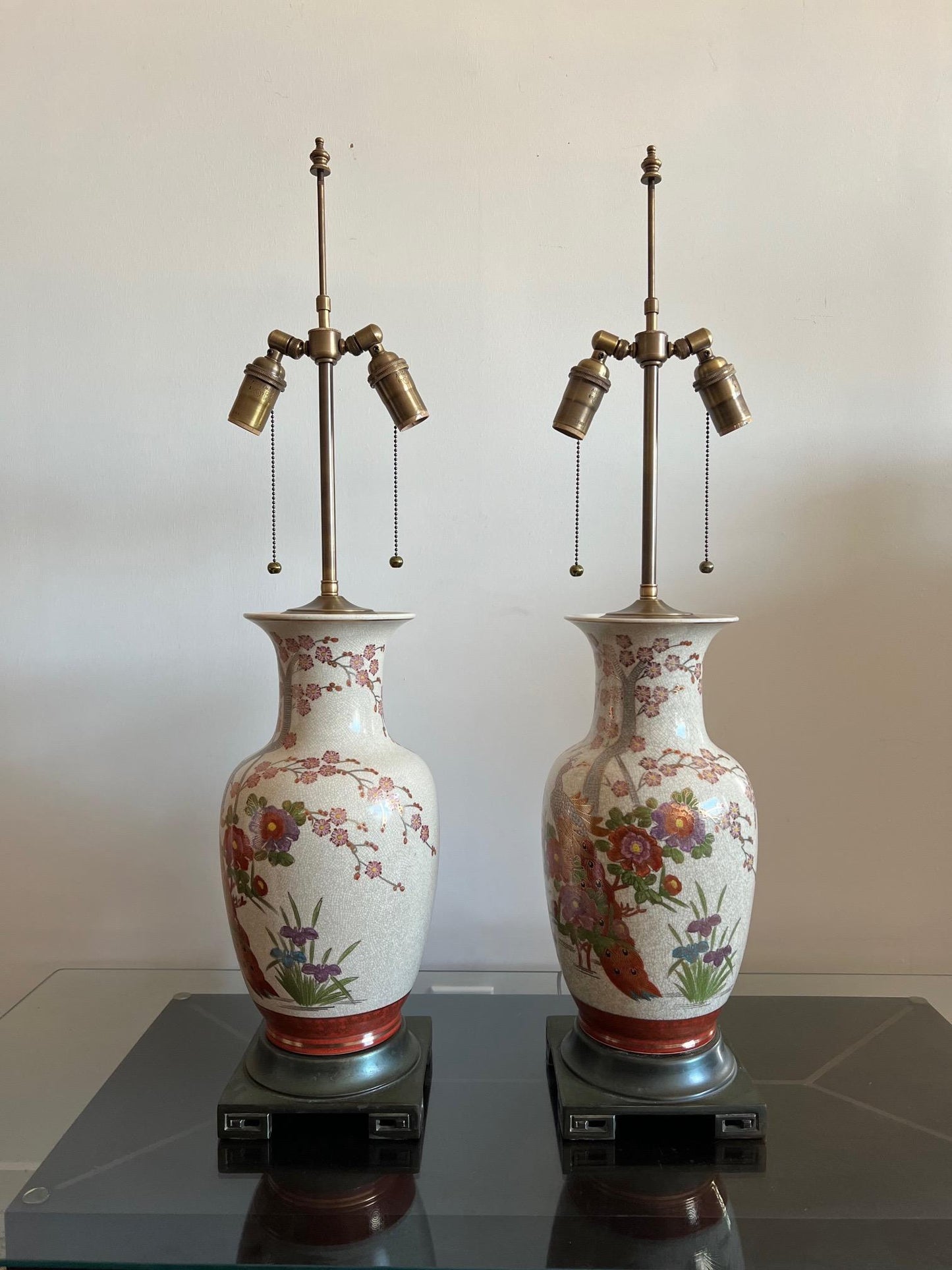 Frisman Vintage Pair of Japanese Hand Painted Lamps