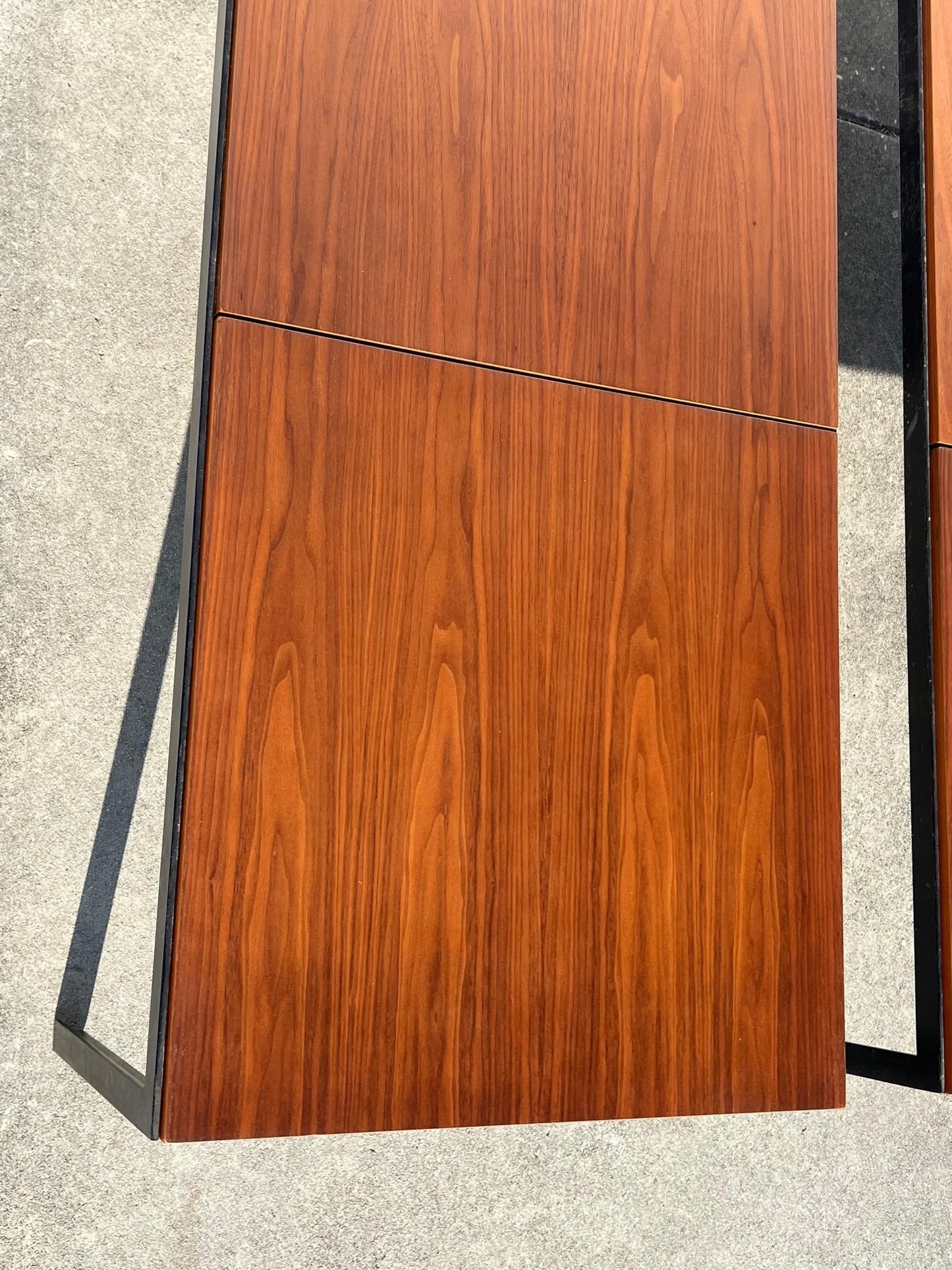 Frisman Vintage A Pair Of Florence Knoll Angle Iron Tables Or Benches In Walnut