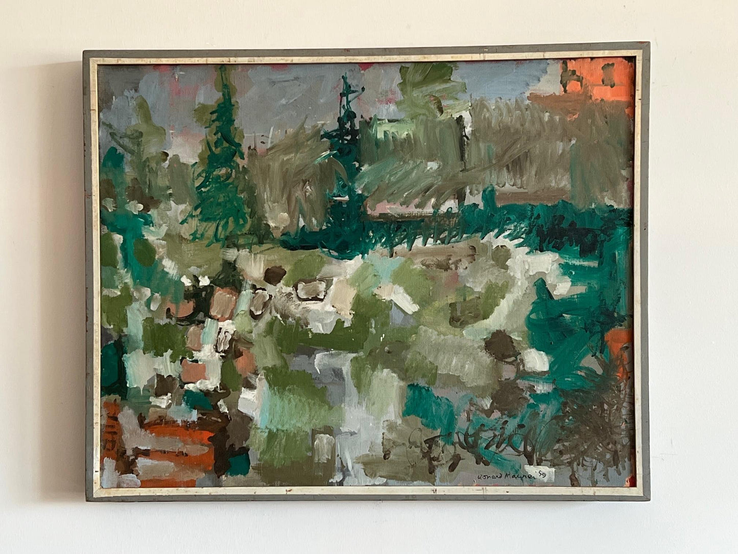 Frisman Vintage Leonard Maurer Landscape Painting, 1959