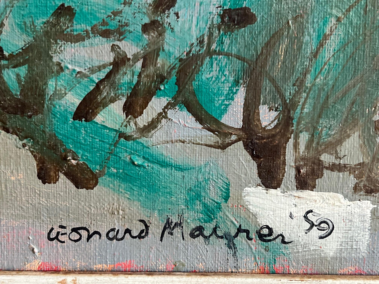 Frisman Vintage Leonard Maurer Landscape Painting, 1959
