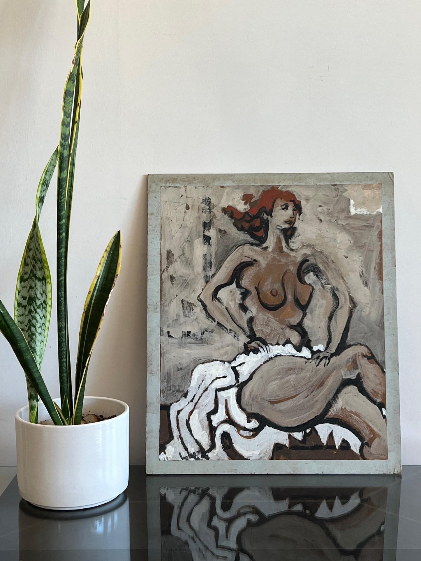 Frisman Vintage Leonard Maurer Tempera Painting of Woman, 1955