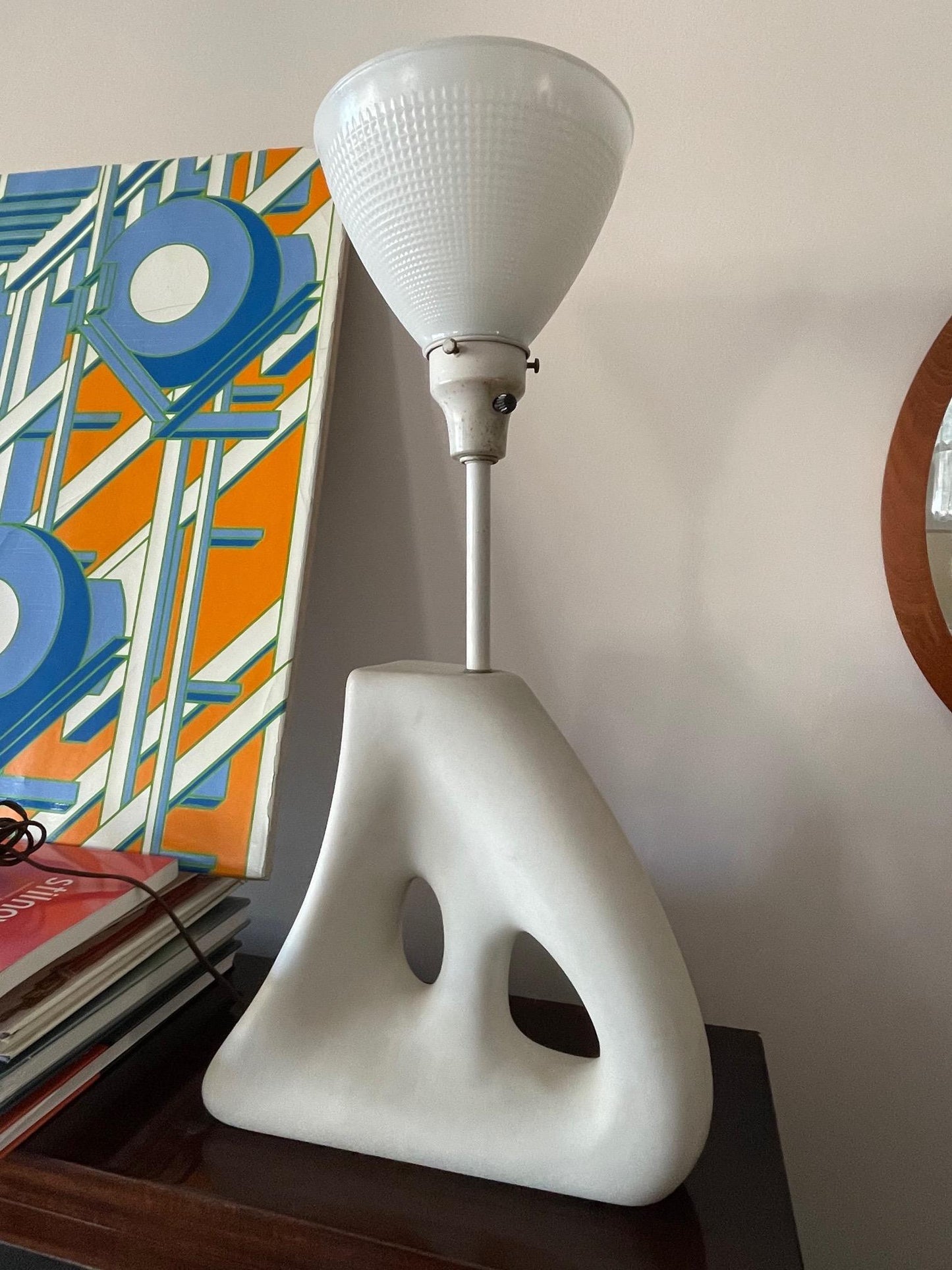 Frisman Vintage Unusual Ceramic Biomorphic Lamp With Original Shade