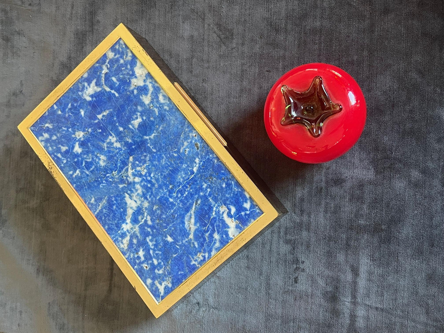 Frisman Vintage Unusual Italian Box in Brass and Lapis Lazuli