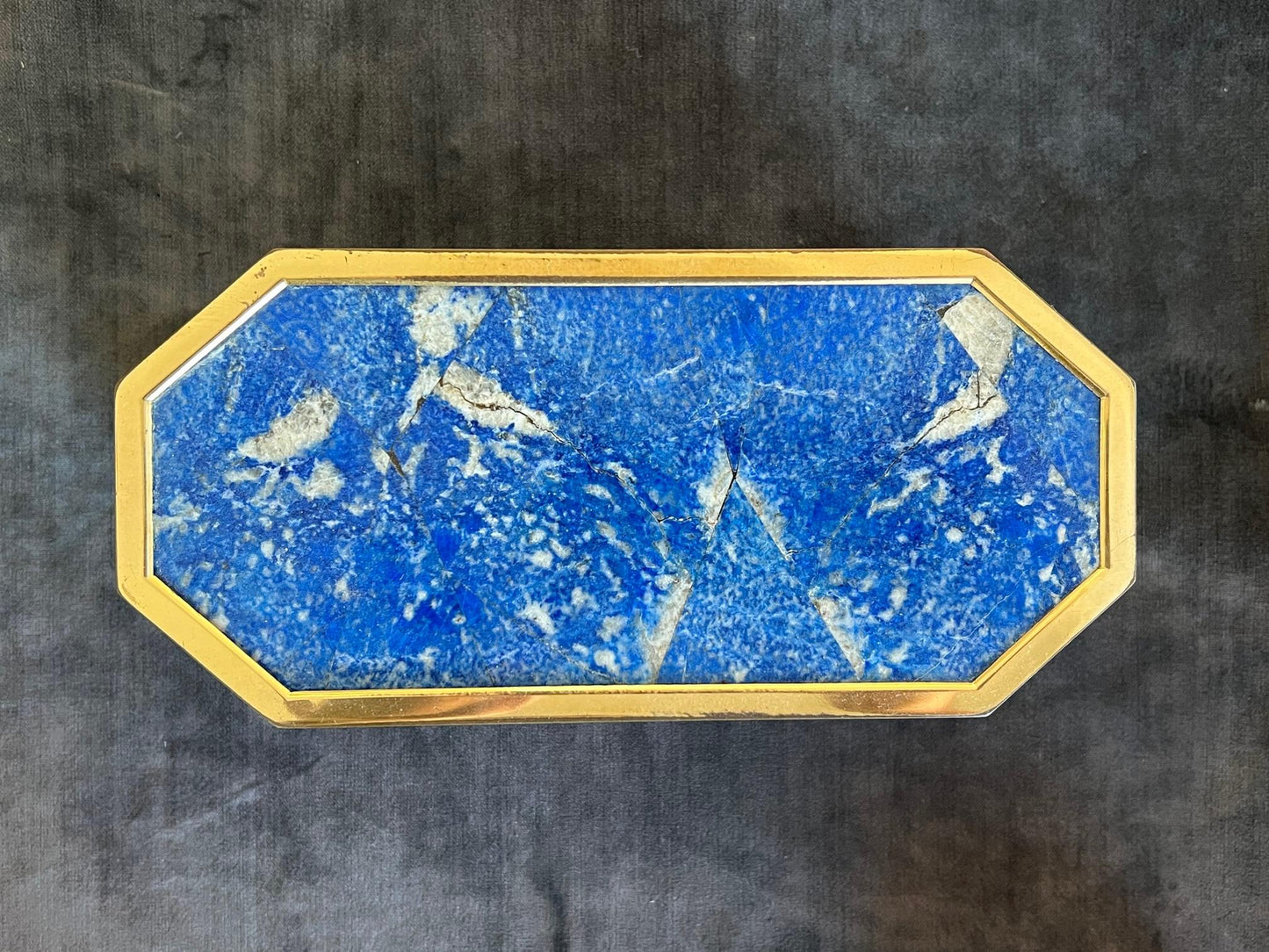 Frisman Vintage Unusual Italian Octagon Box in Brass and Lapis Lazuli