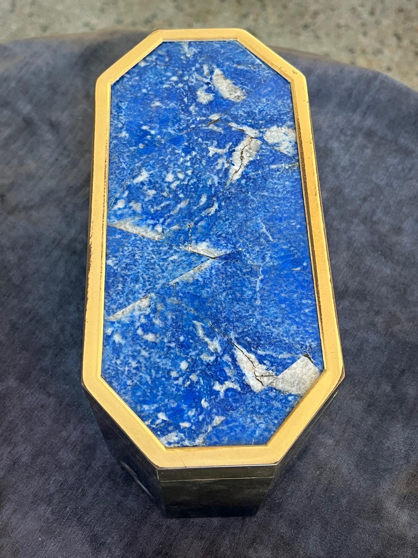 Frisman Vintage Unusual Italian Octagon Box in Brass and Lapis Lazuli