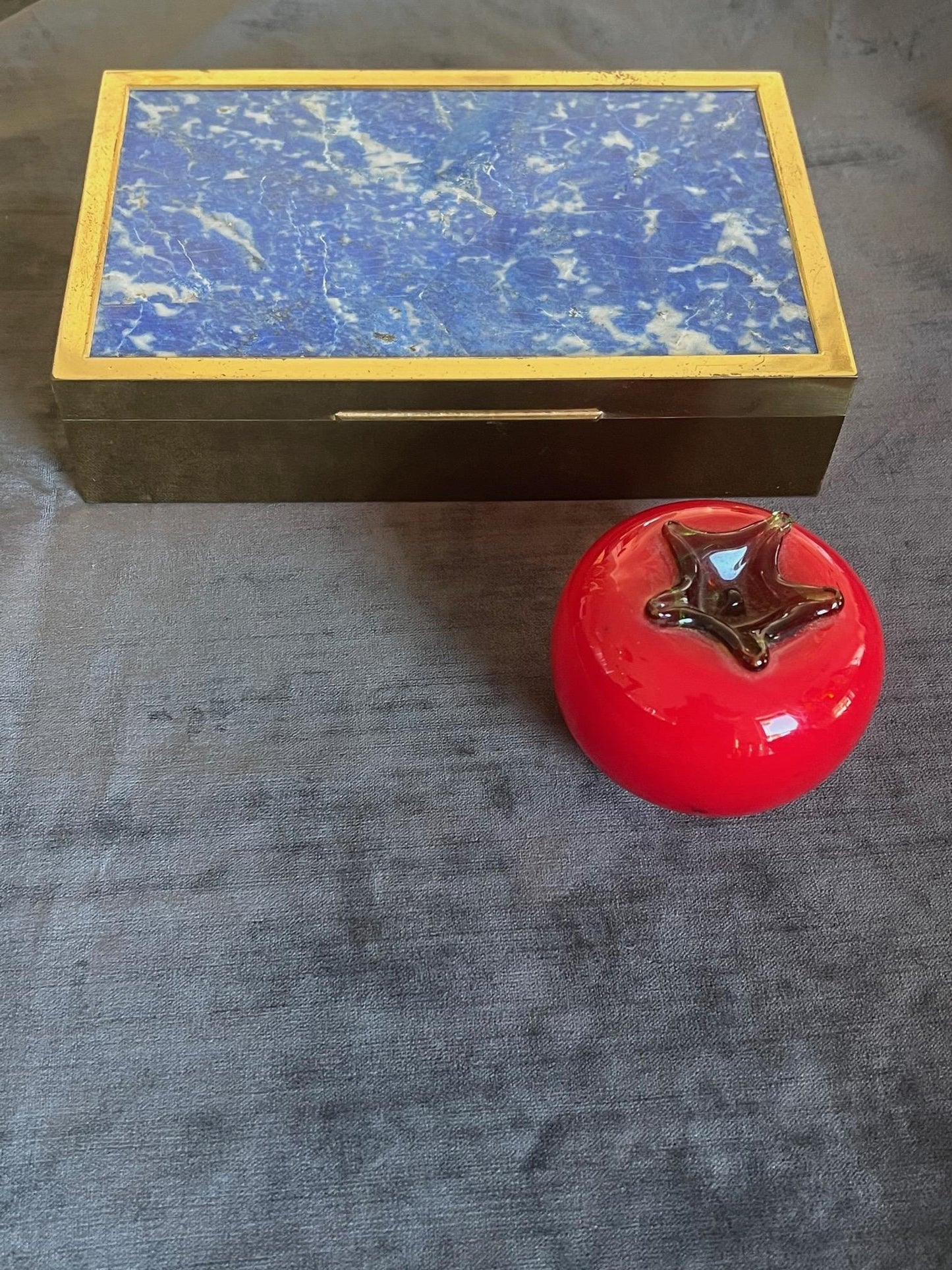 Frisman Vintage Unusual Italian Box in Brass and Lapis Lazuli