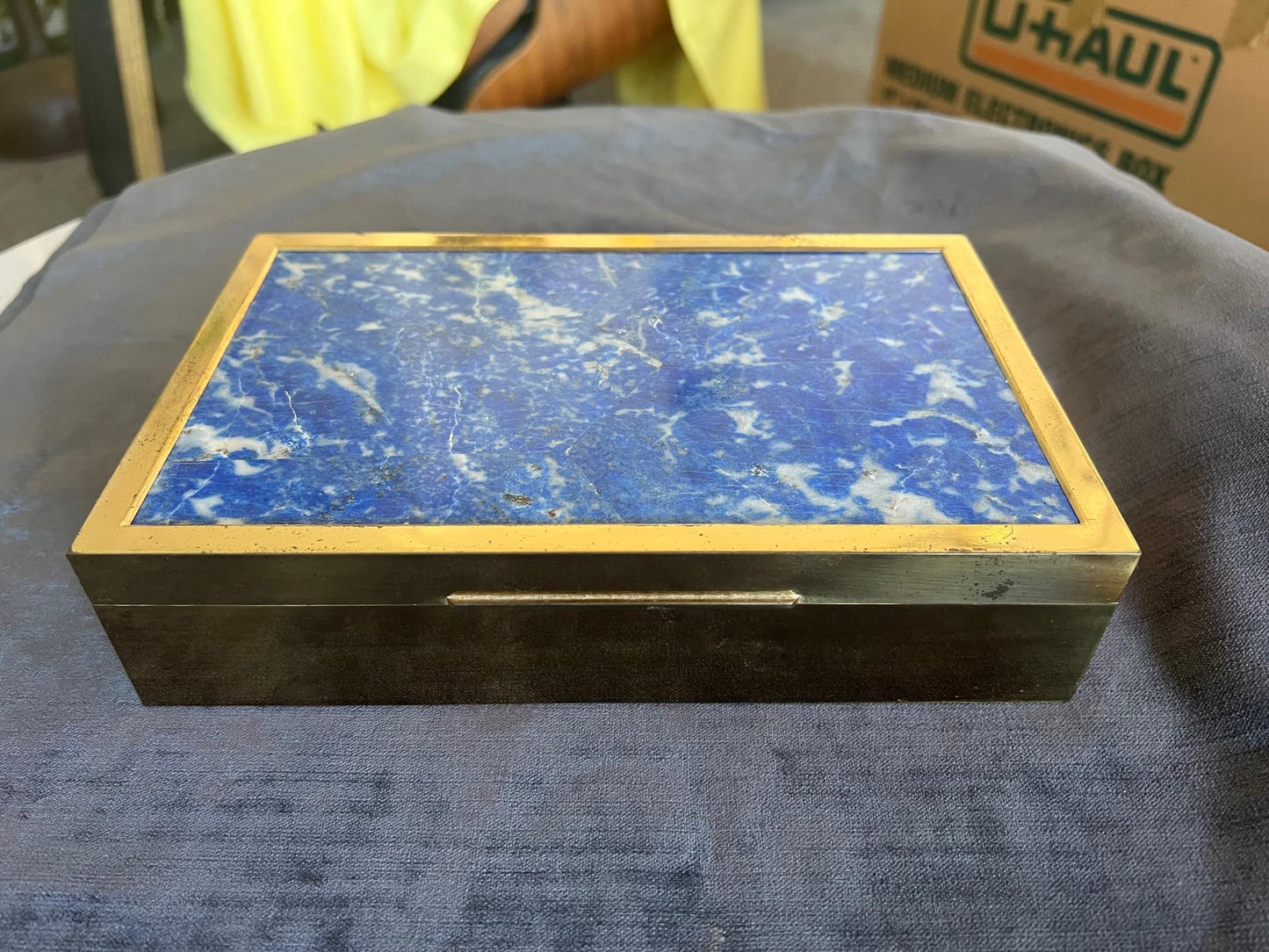 Frisman Vintage Unusual Italian Box in Brass and Lapis Lazuli
