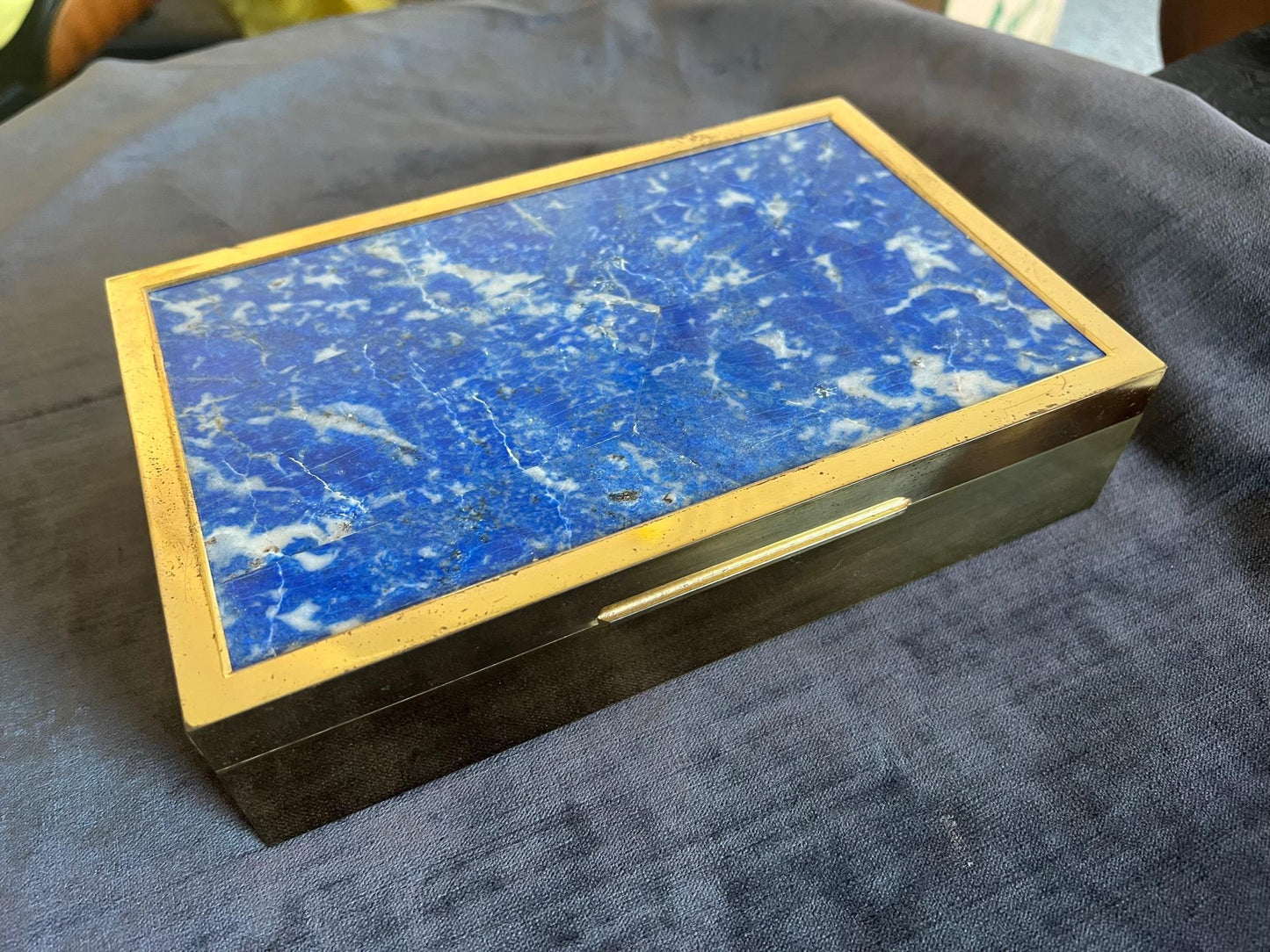 Frisman Vintage Unusual Italian Box in Brass and Lapis Lazuli