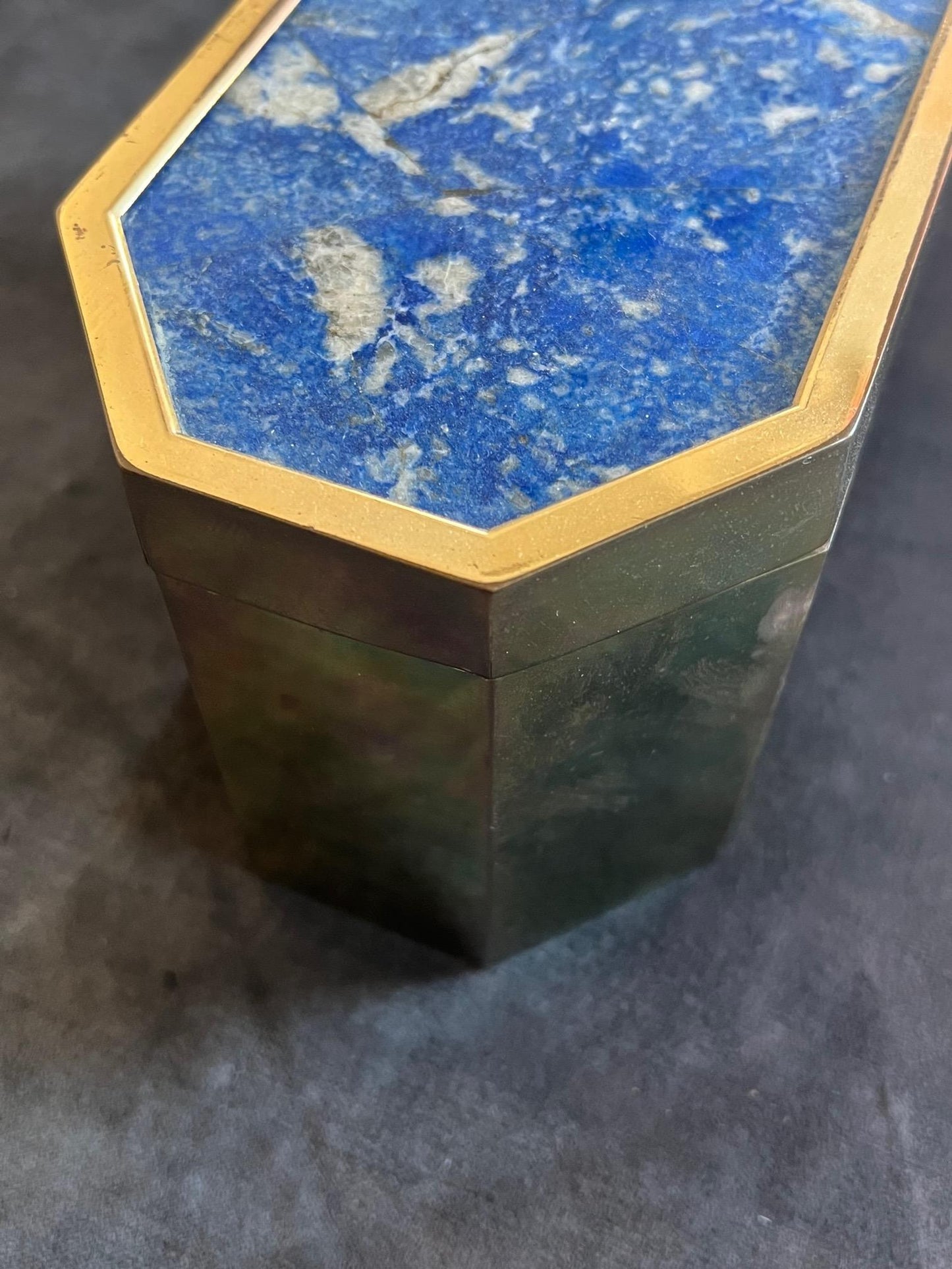 Frisman Vintage Unusual Italian Octagon Box in Brass and Lapis Lazuli