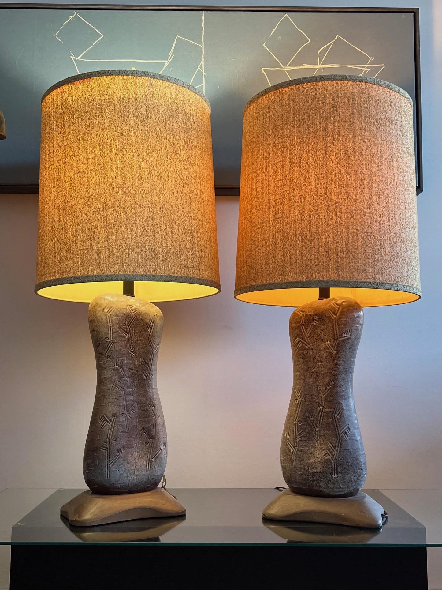 Frisman Vintage Pair of Unusual Ceramic Lamps by Design Technics