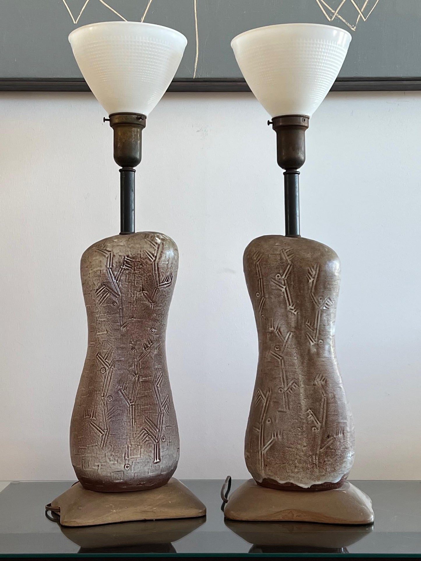 Frisman Vintage Pair of Unusual Ceramic Lamps by Design Technics