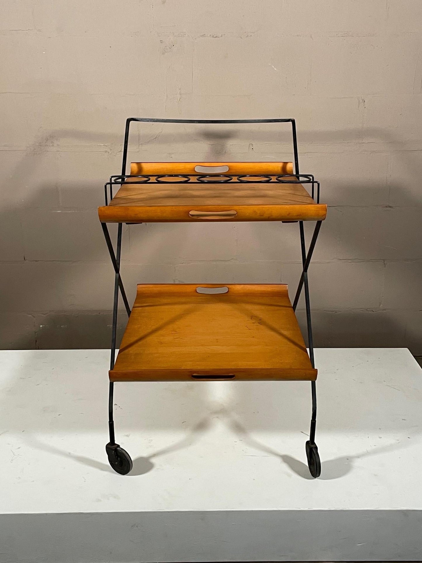 Frisman Vintage Rare Bar Cart by Milo Baughman with Removable Trays