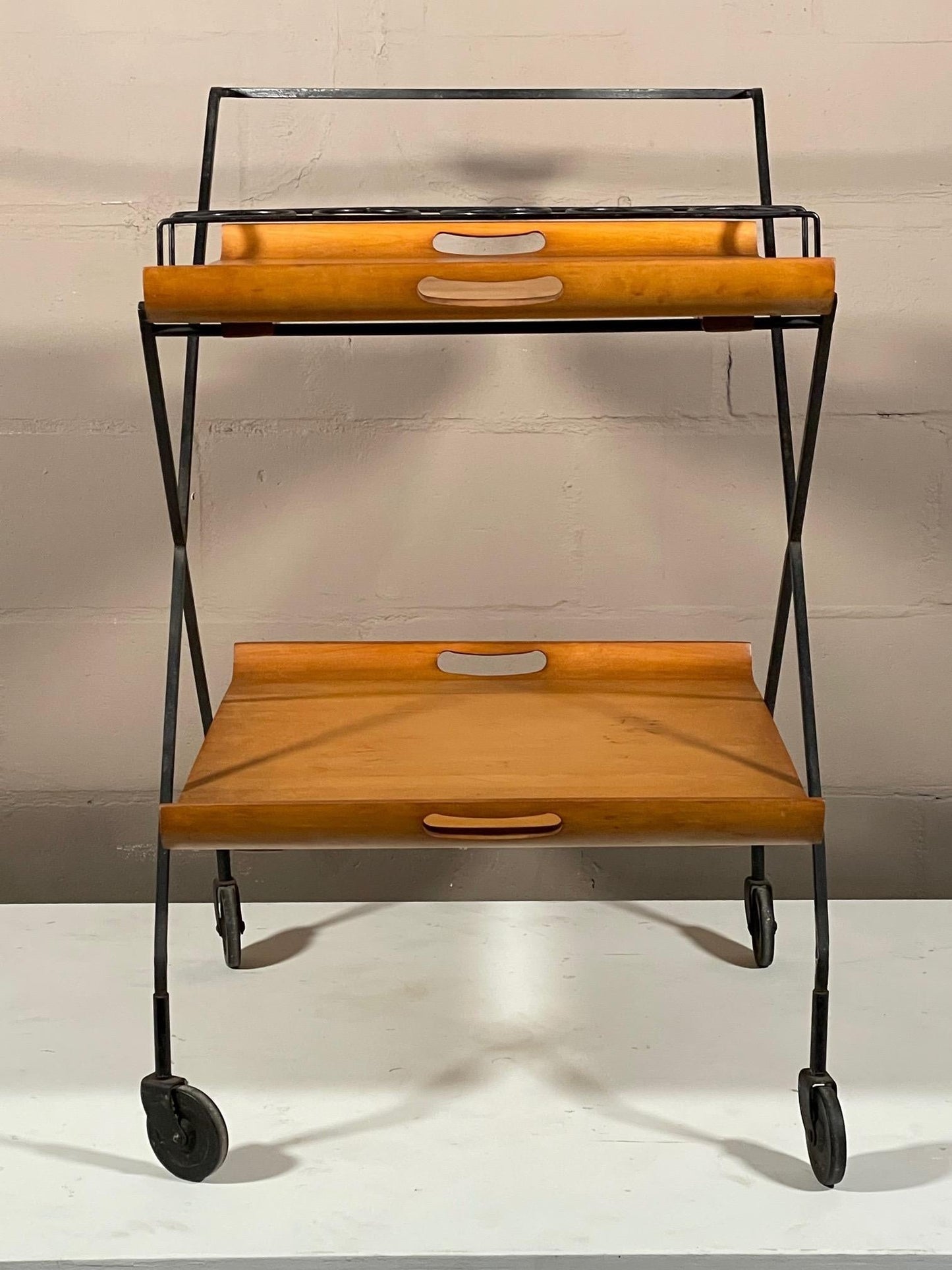 Frisman Vintage Rare Bar Cart by Milo Baughman with Removable Trays