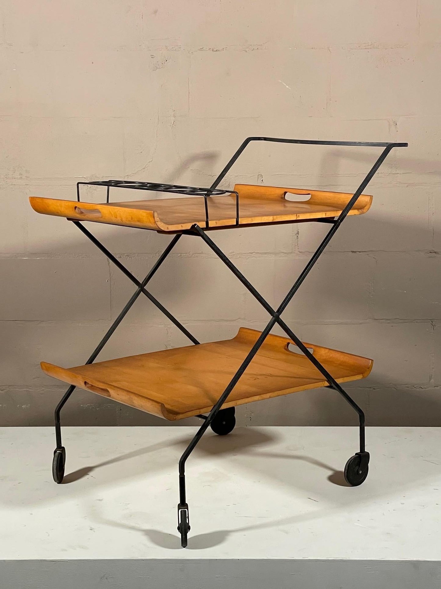 Frisman Vintage Rare Bar Cart by Milo Baughman with Removable Trays