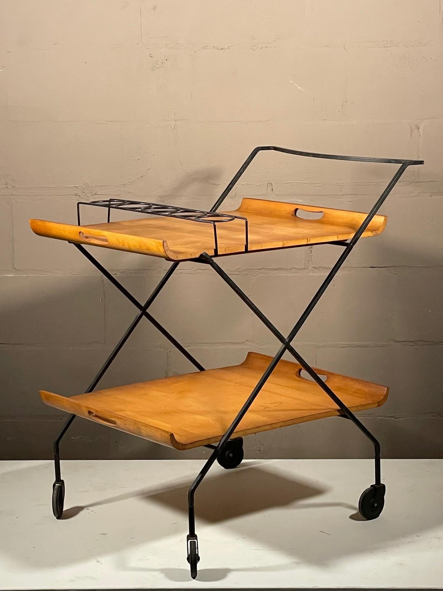 Frisman Vintage Rare Bar Cart by Milo Baughman with Removable Trays