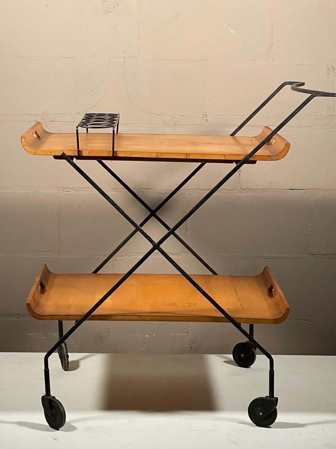 Frisman Vintage Rare Bar Cart by Milo Baughman with Removable Trays