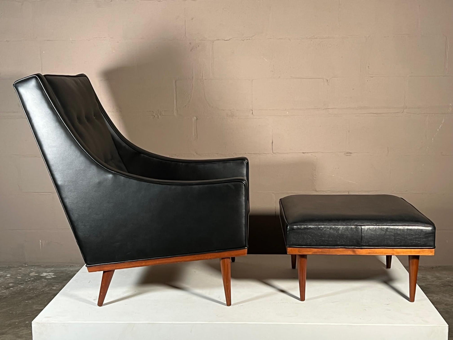 Frisman Vintage Milo Baughman High Back Chair with Ottoman