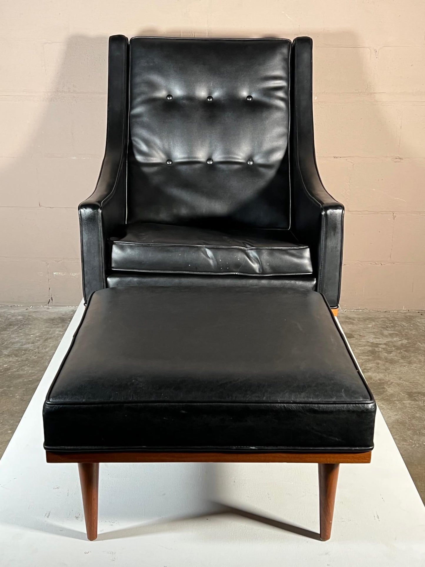 Frisman Vintage Milo Baughman High Back Chair with Ottoman