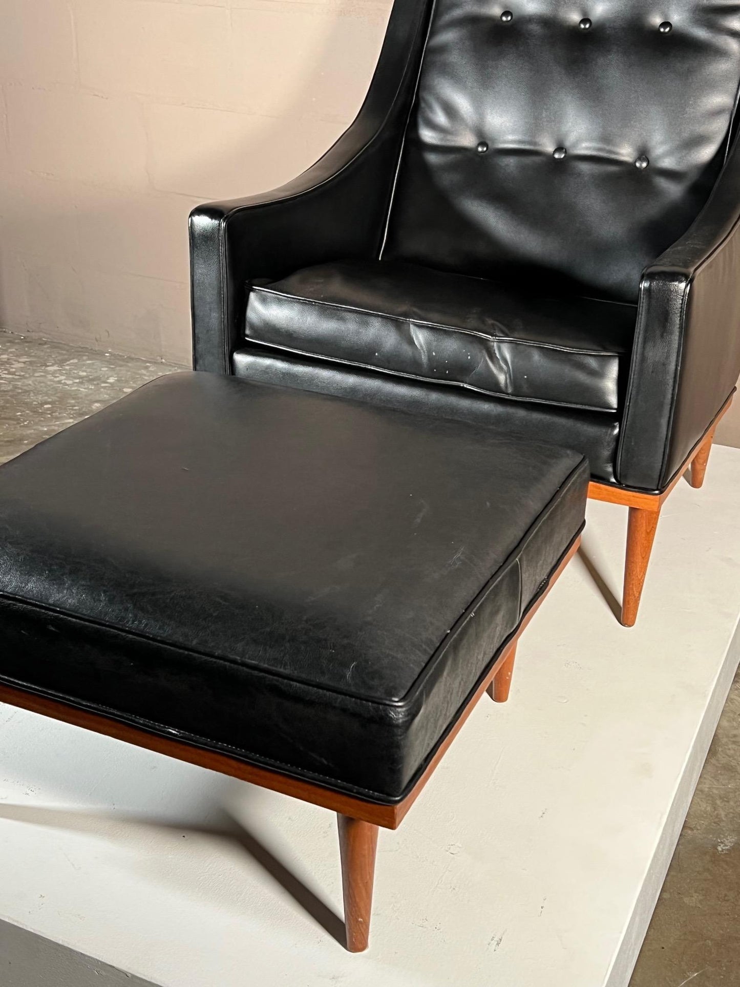 Frisman Vintage Milo Baughman High Back Chair with Ottoman