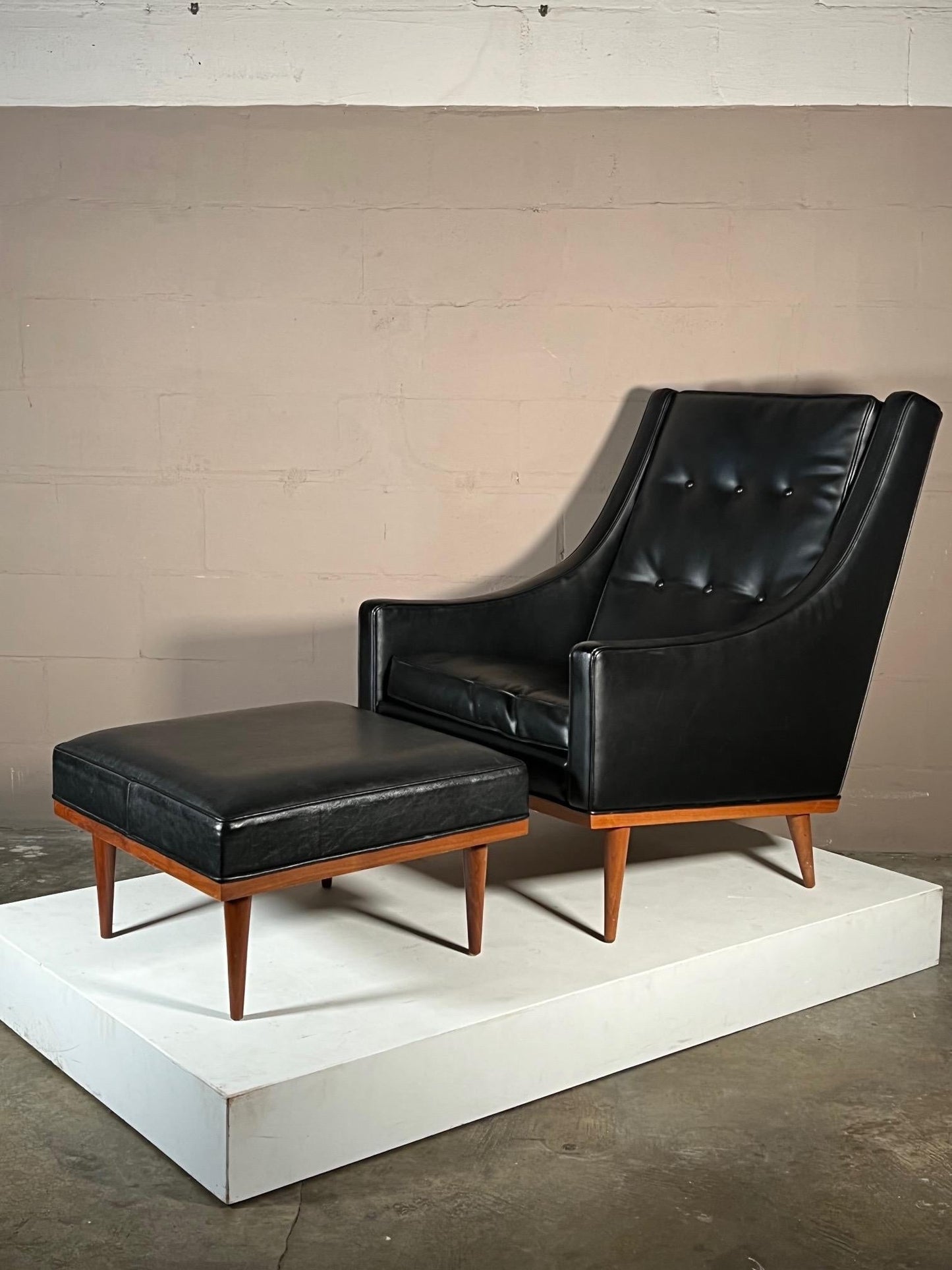 Frisman Vintage Milo Baughman High Back Chair with Ottoman