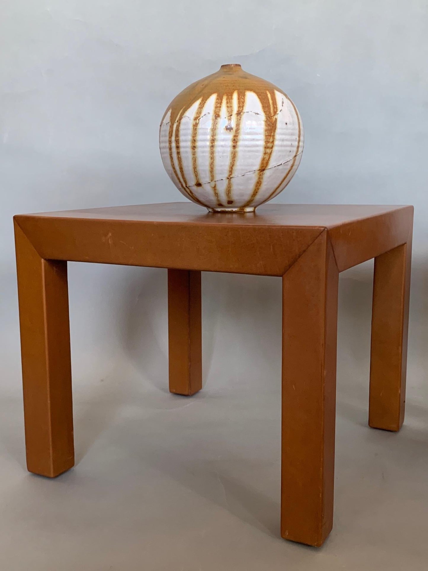 Frisman Vintage Pair of Parsons Leather Pedestal Tables