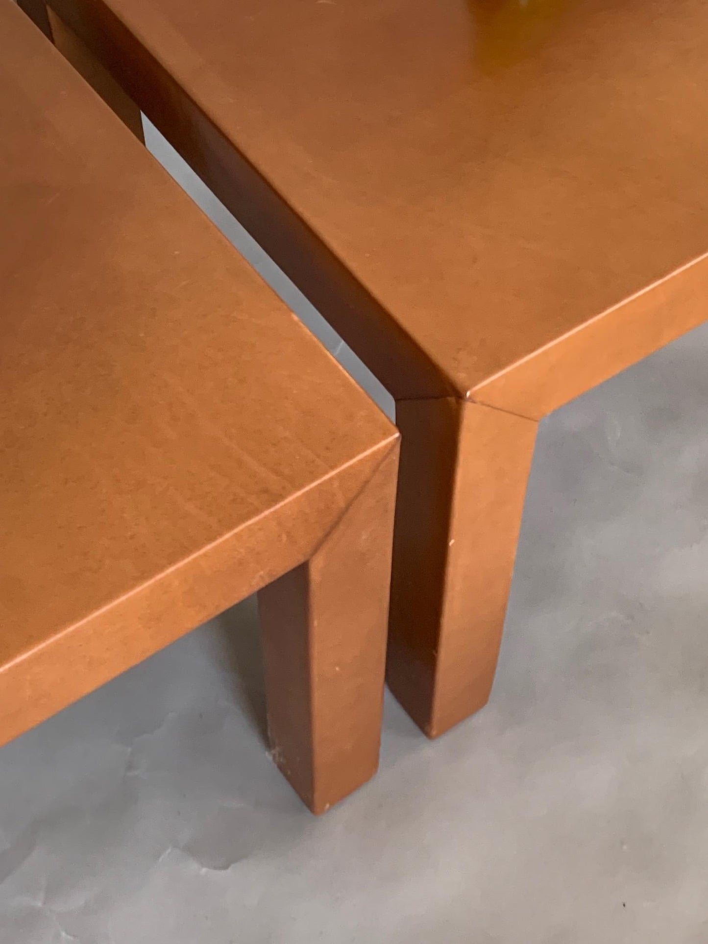 Frisman Vintage Pair of Parsons Leather Pedestal Tables