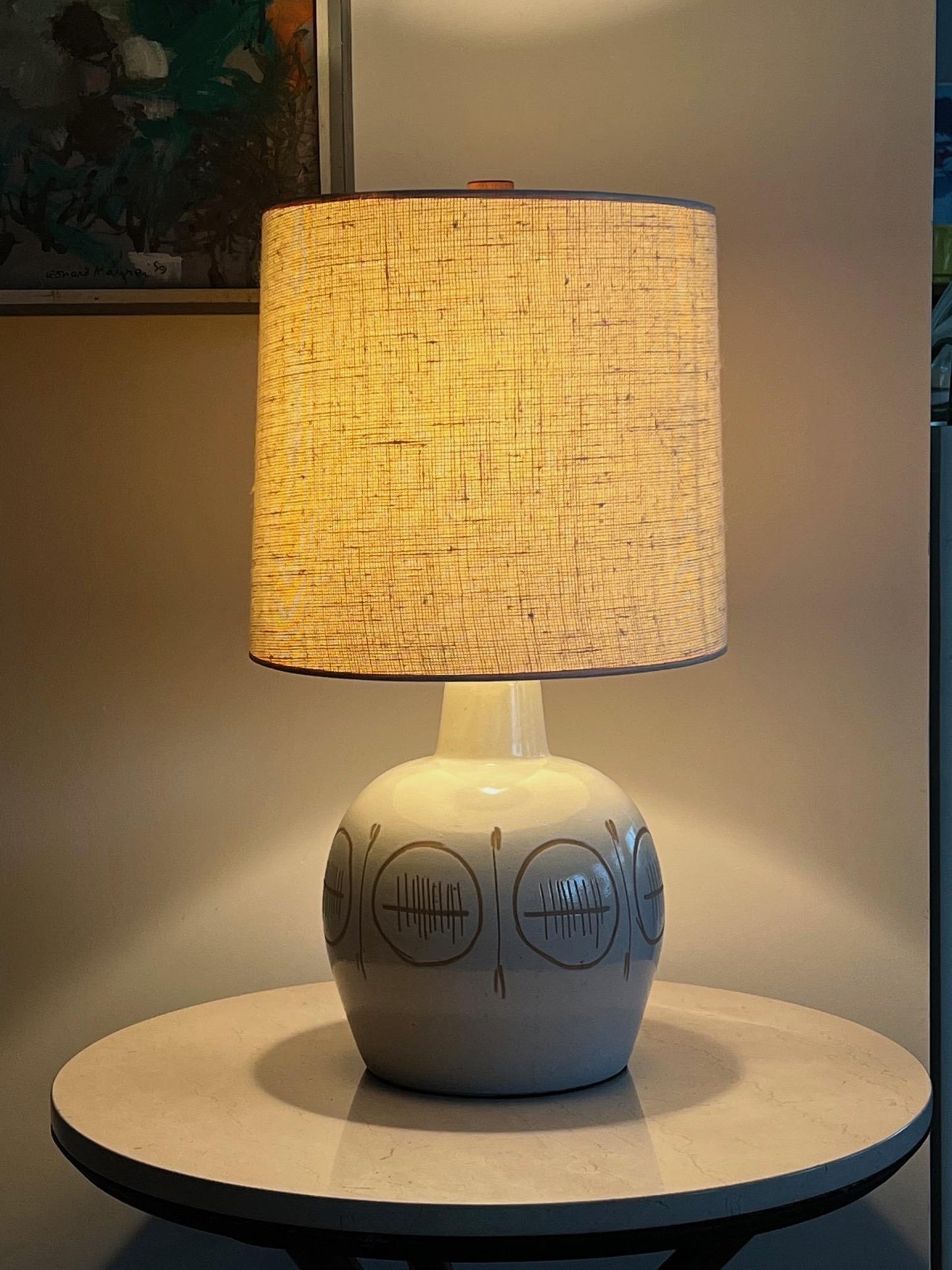 Frisman Vintage Martz Ceramic Lamp with Sgraffito Decoration