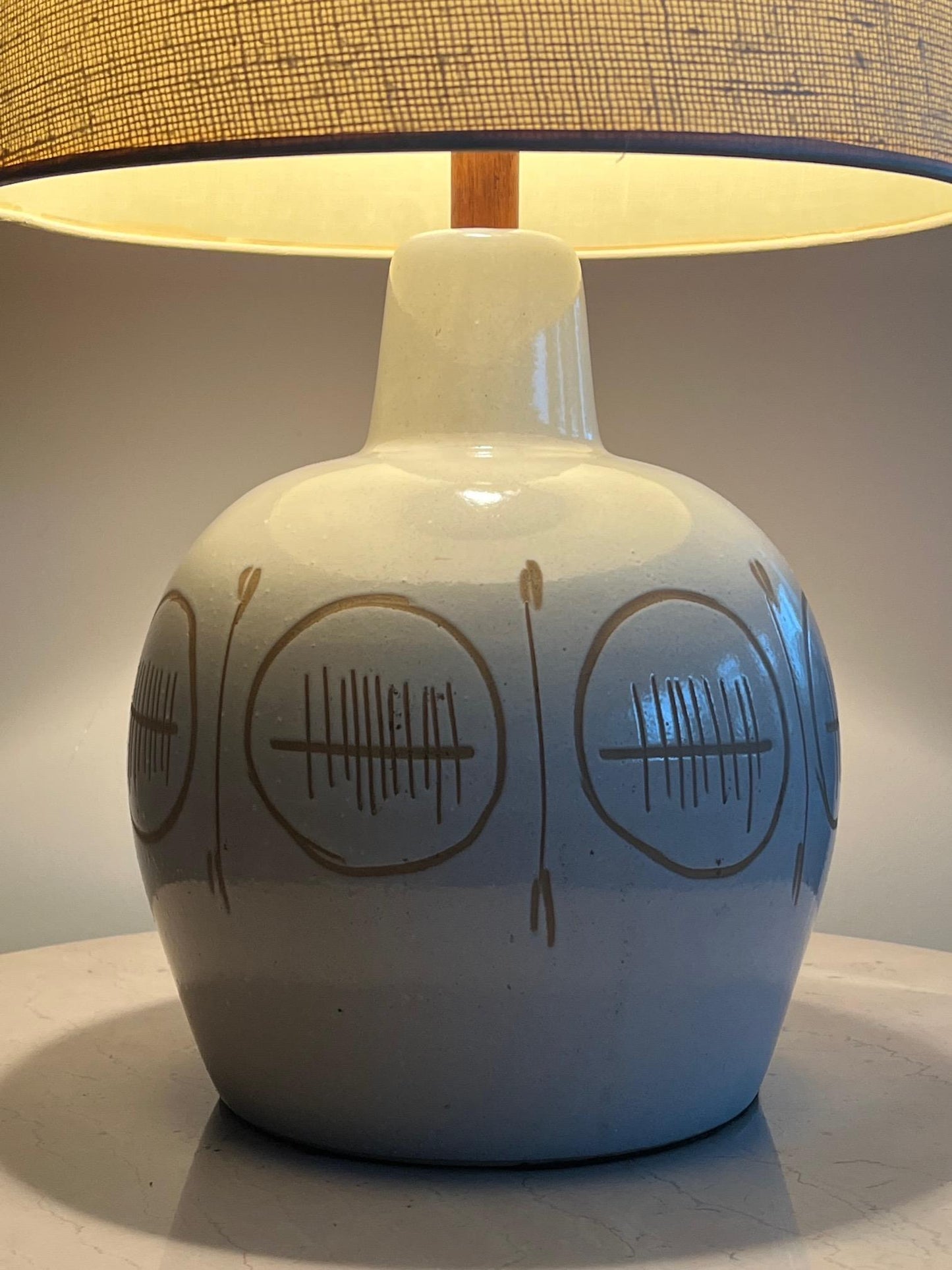 Frisman Vintage Martz Ceramic Lamp with Sgraffito Decoration