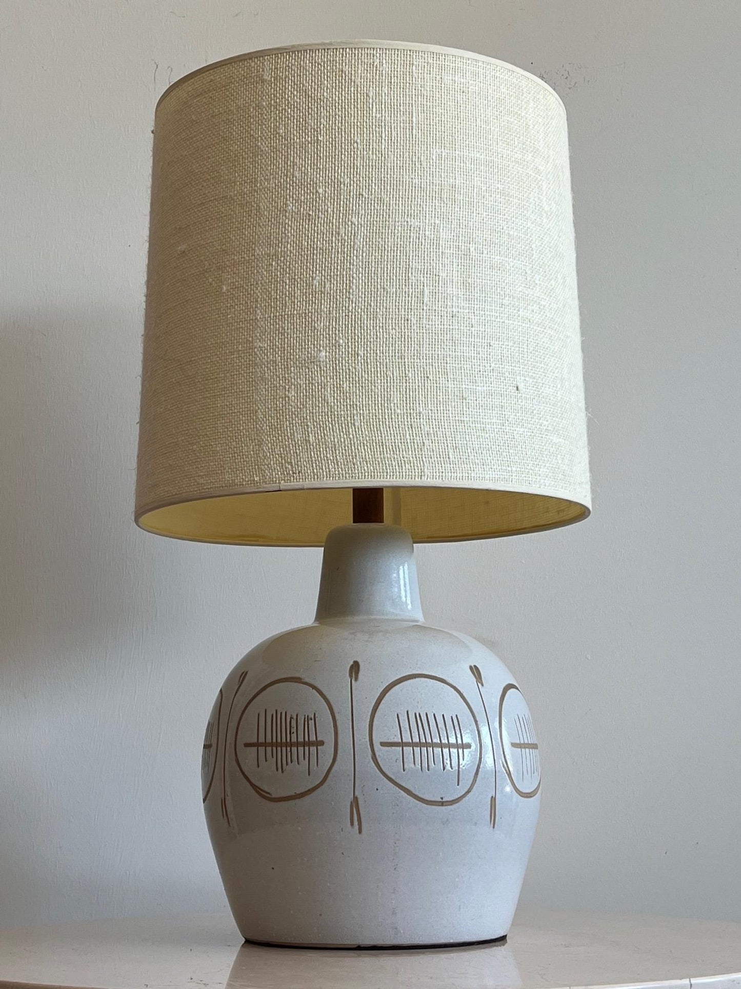 Frisman Vintage Martz Ceramic Lamp with Sgraffito Decoration