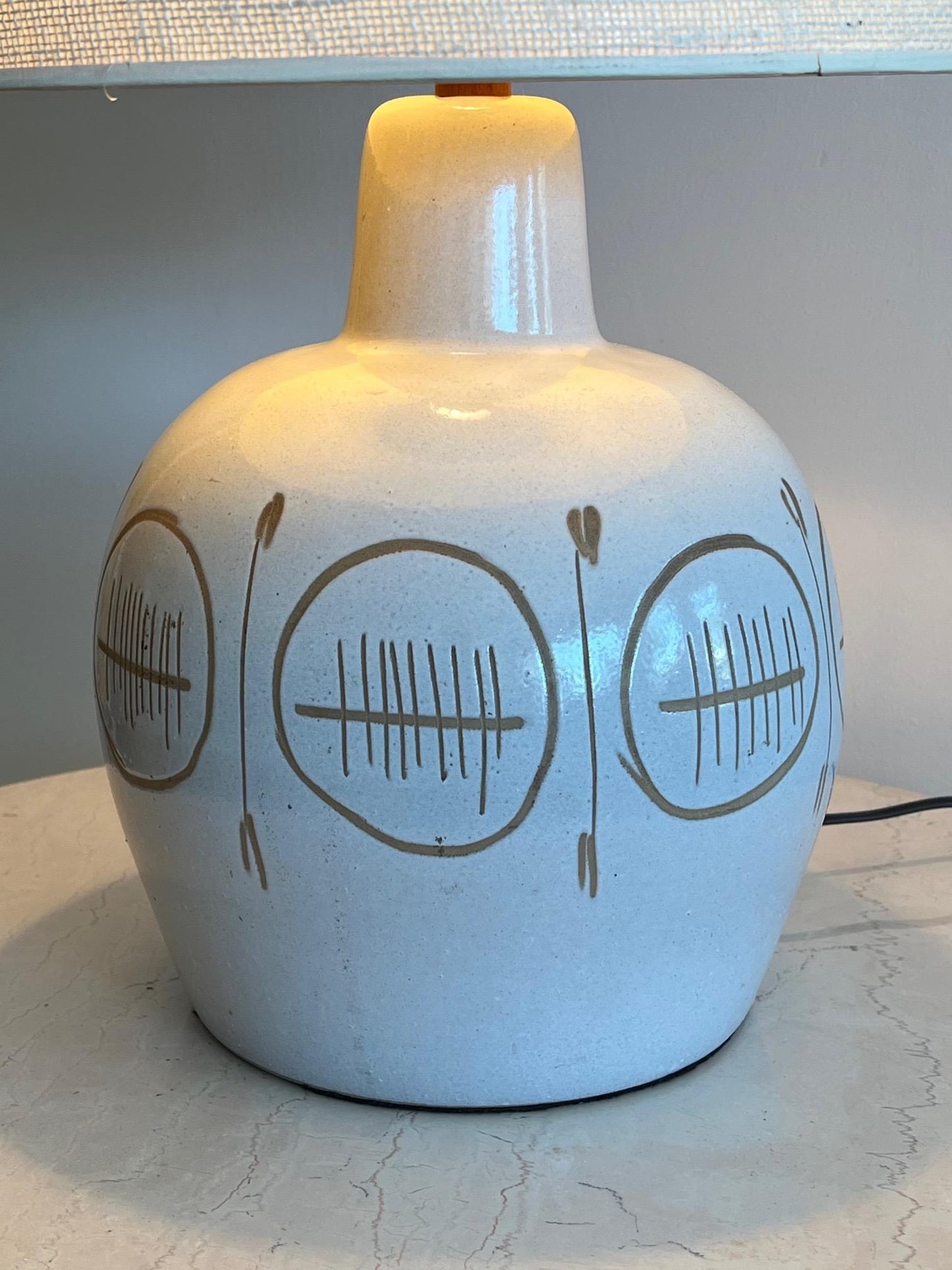 Frisman Vintage Martz Ceramic Lamp with Sgraffito Decoration
