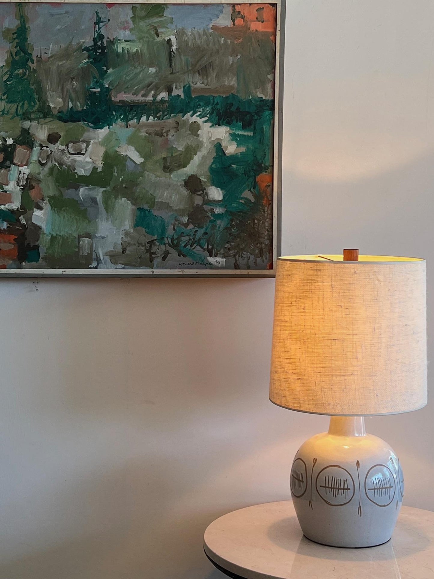 Frisman Vintage Martz Ceramic Lamp with Sgraffito Decoration