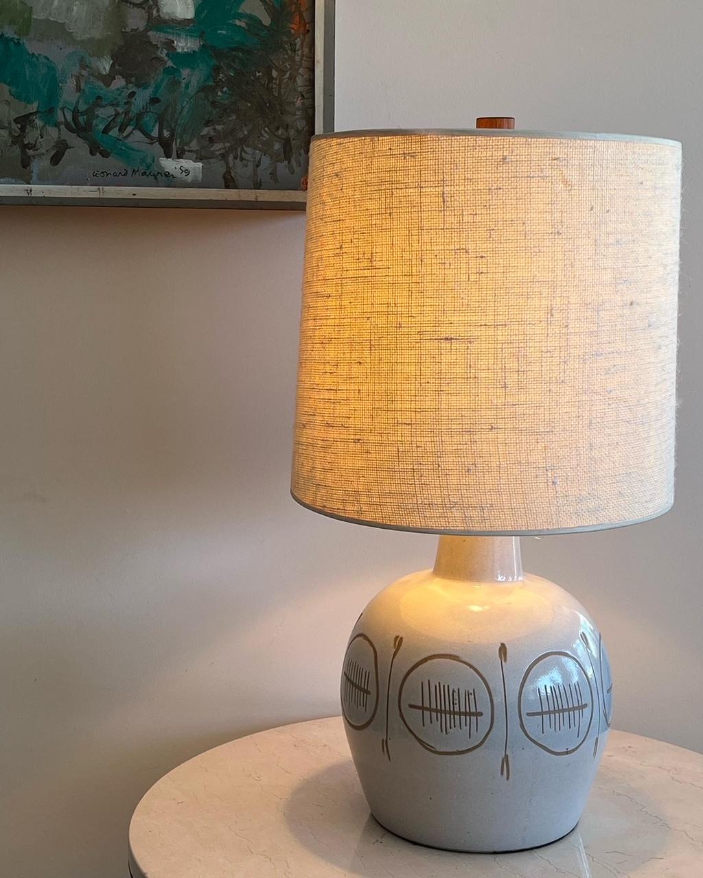 Frisman Vintage Martz Ceramic Lamp with Sgraffito Decoration