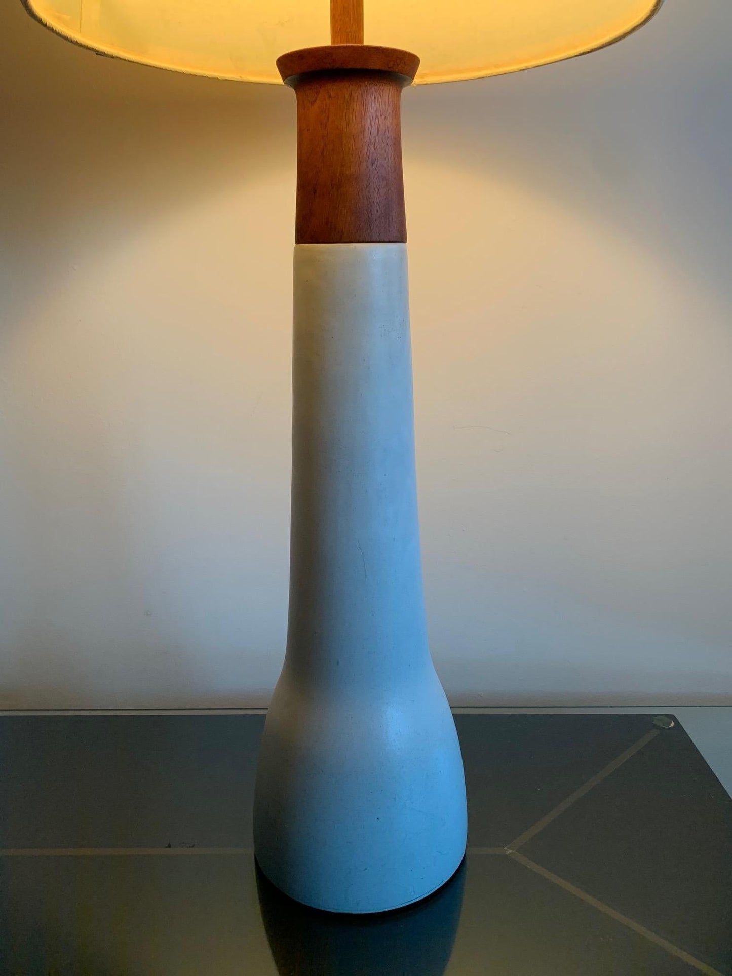 Frisman Vintage Elegant Ceramic and Walnut Lamp by Martz
