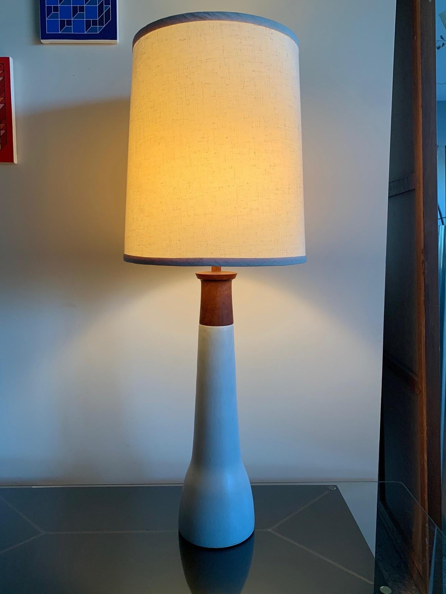 Frisman Vintage Elegant Ceramic and Walnut Lamp by Martz