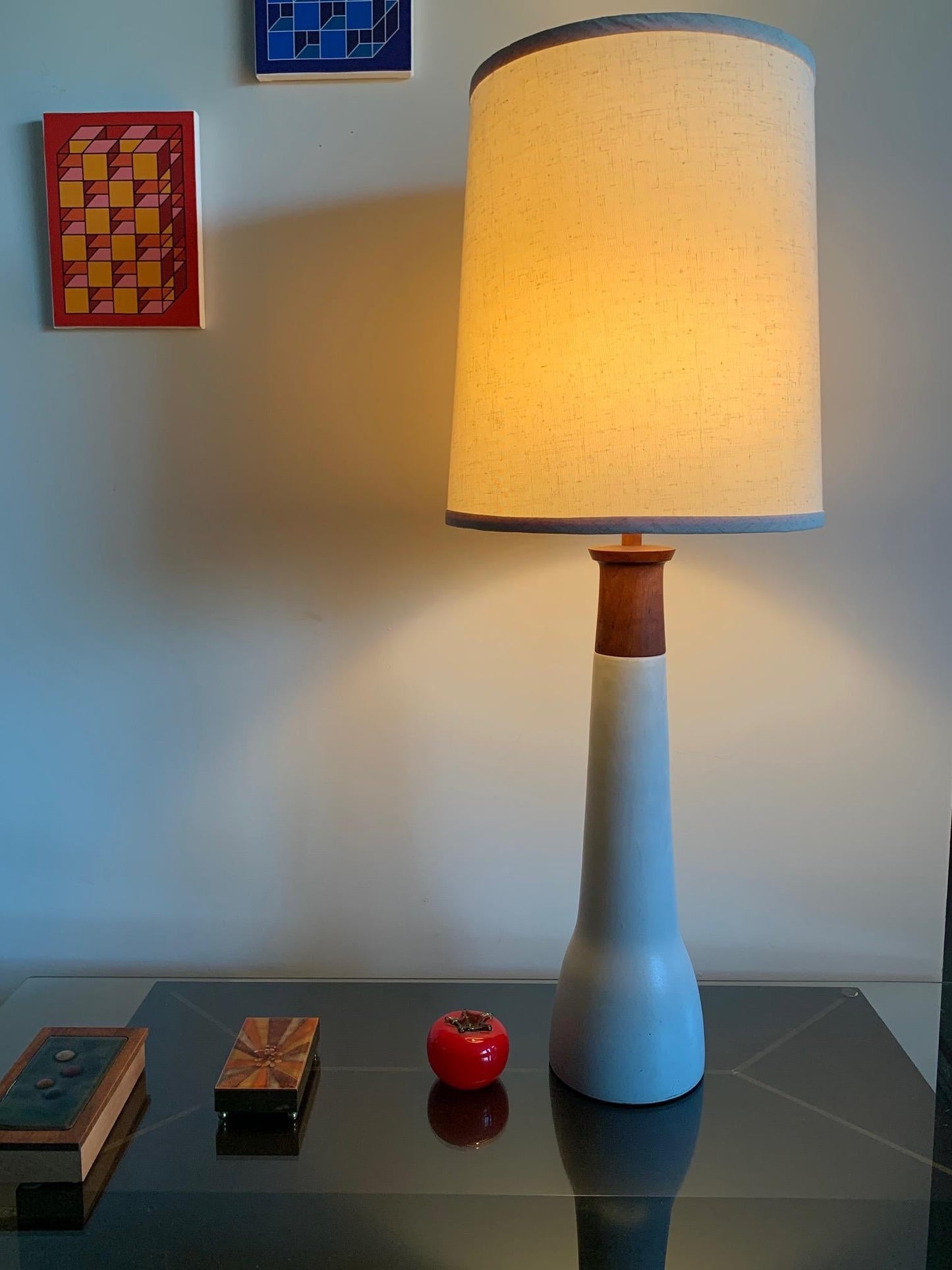 Frisman Vintage Elegant Ceramic and Walnut Lamp by Martz