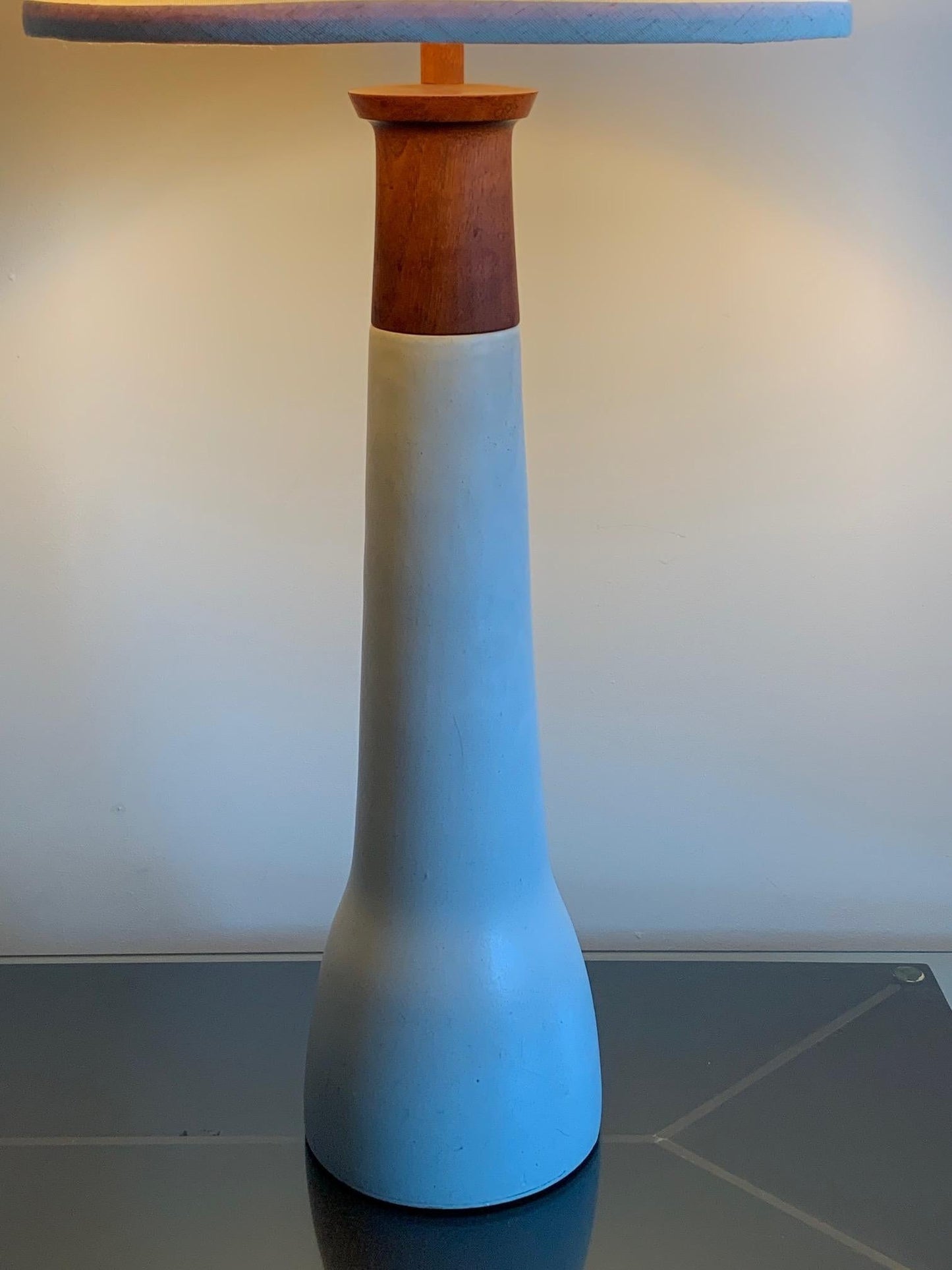 Frisman Vintage Elegant Ceramic and Walnut Lamp by Martz