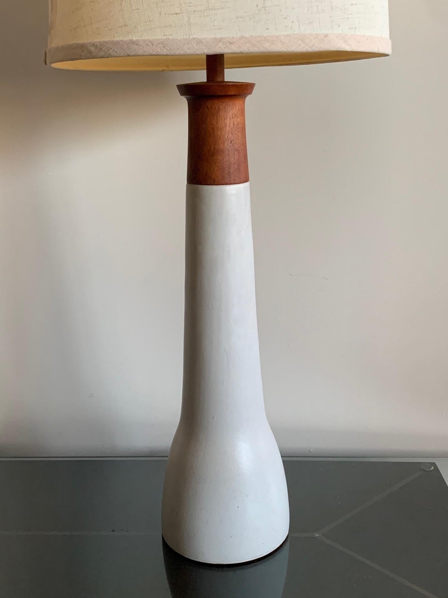 Frisman Vintage Elegant Ceramic and Walnut Lamp by Martz