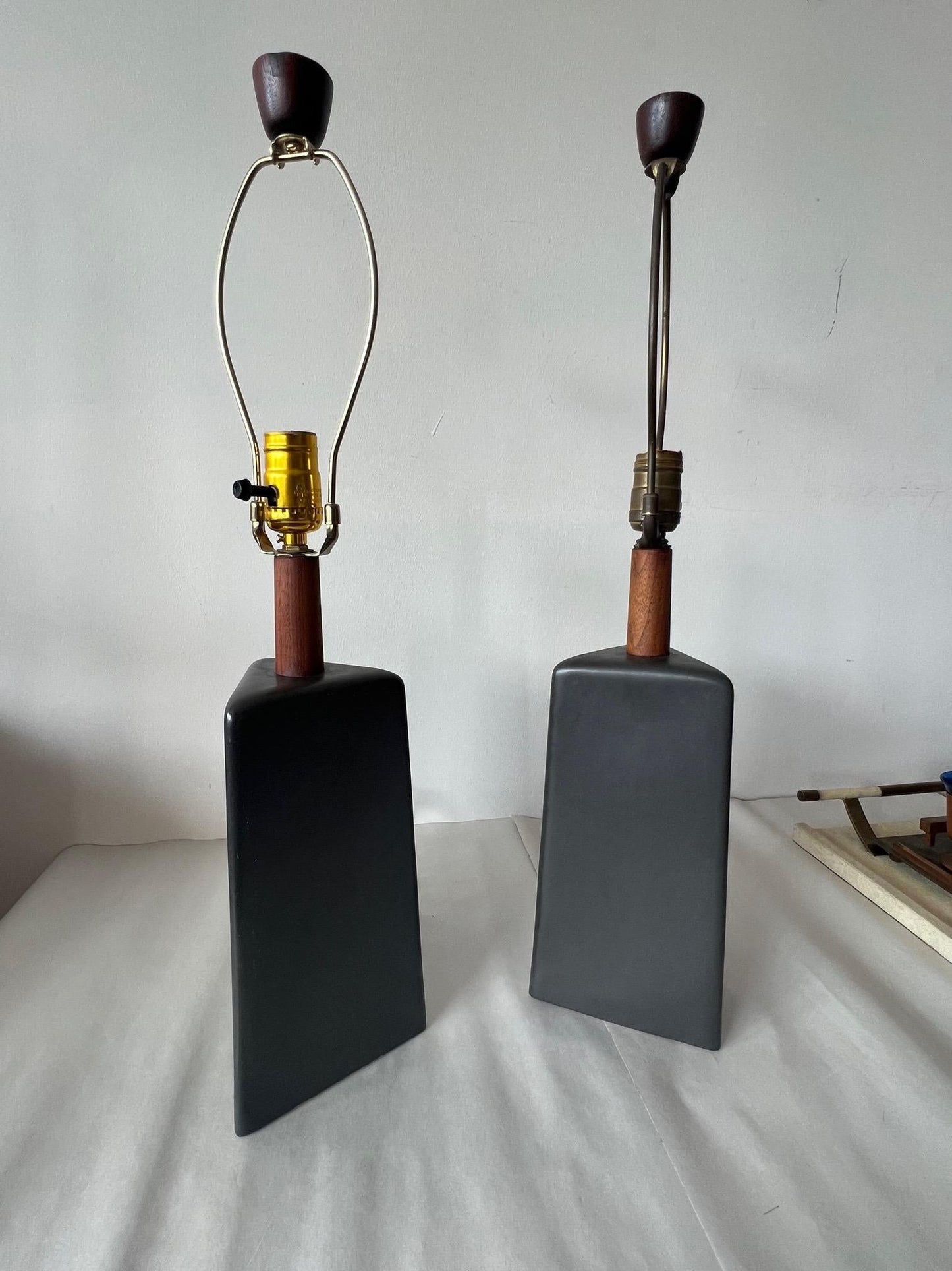 Frisman Vintage Pair of Triangular Black Lamps by Martz