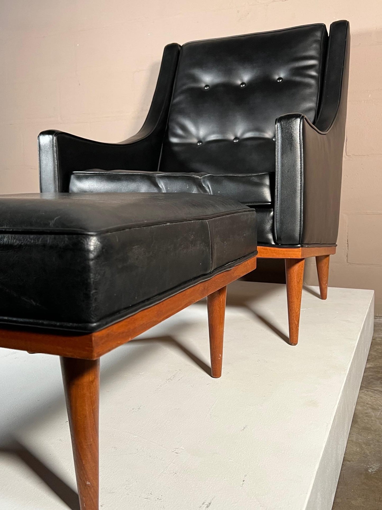 Frisman Vintage Milo Baughman High Back Chair with Ottoman