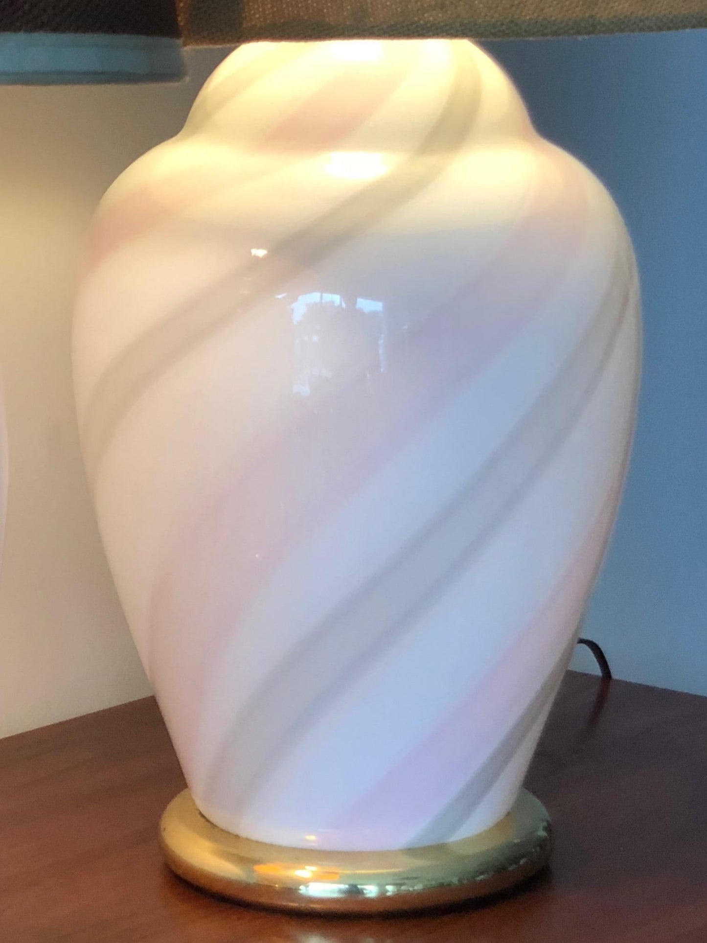Frisman Vintage Murano White and Pink Striped Glass Lamps
