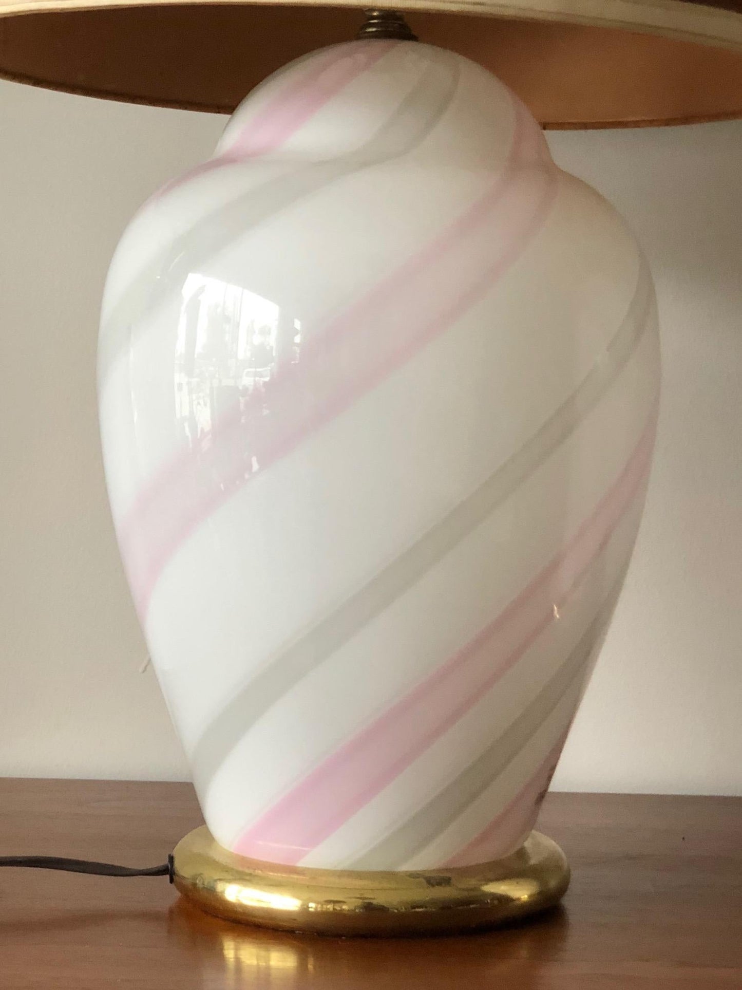 Frisman Vintage Murano White and Pink Striped Glass Lamps