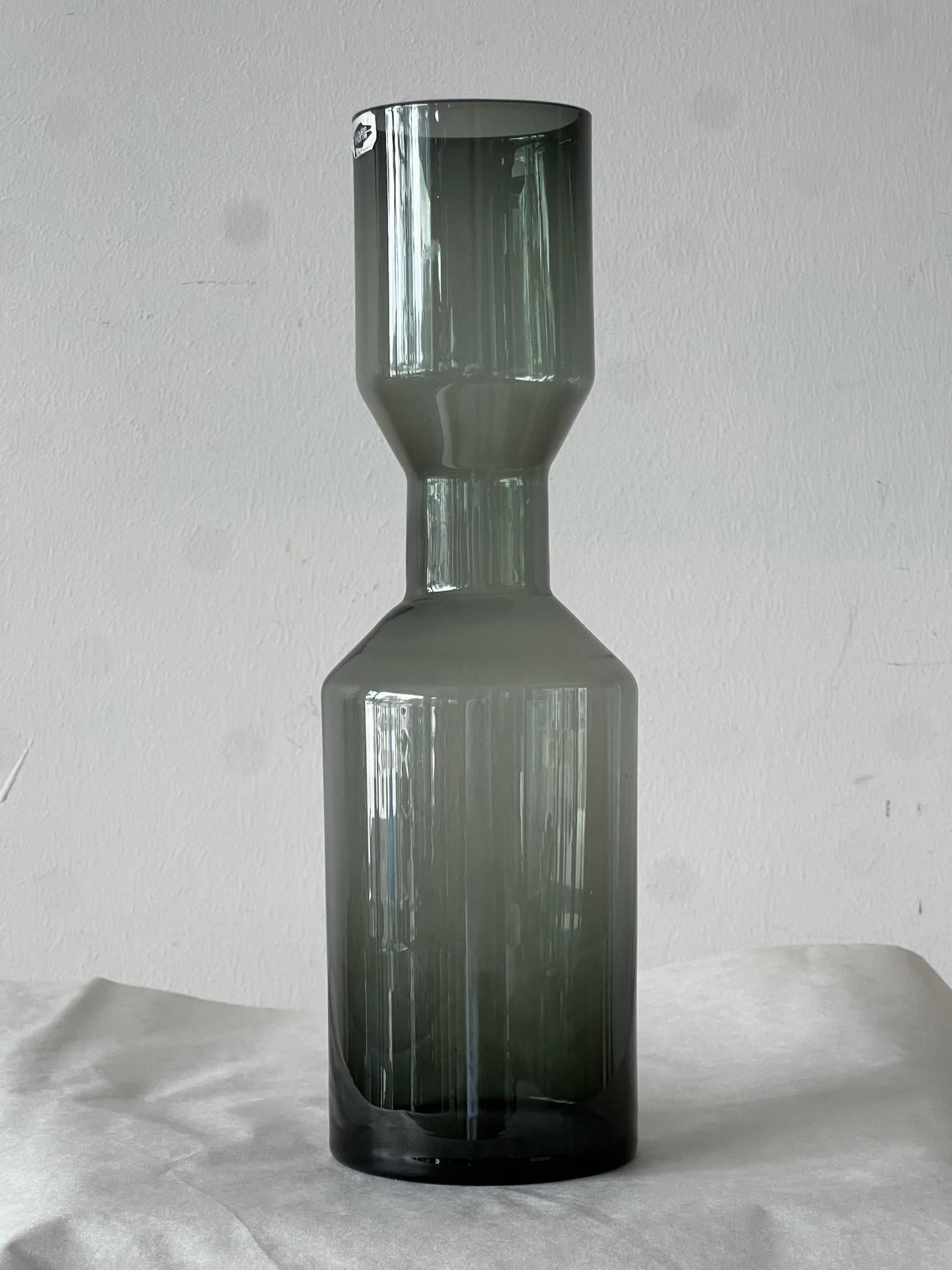 Frisman Vintage Large Kaj Franck Gray Midcentury Glass Vase Nuutajarvi Nottsjo Finland