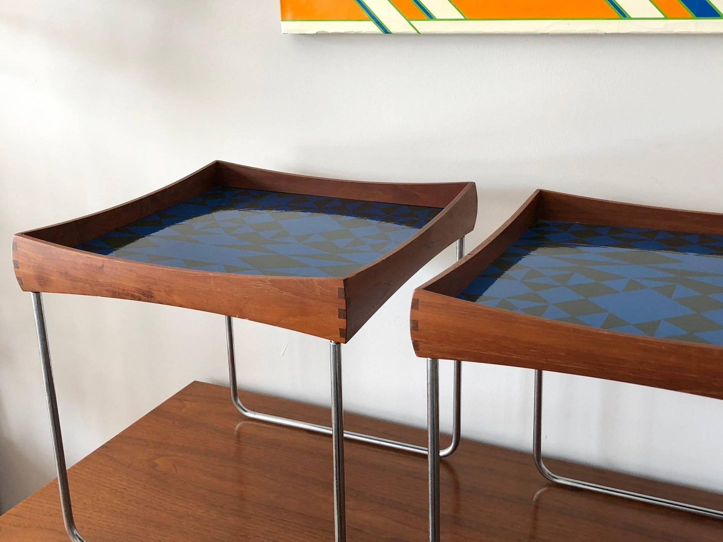Frisman Vintage Hermann Bongard Norwegian Enamel Tray Tables