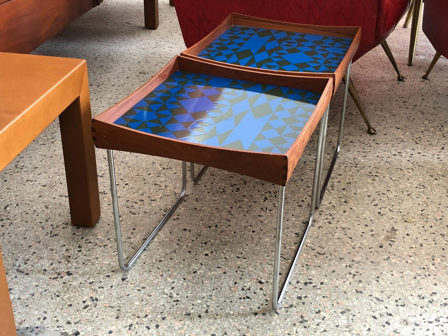 Frisman Vintage Hermann Bongard Norwegian Enamel Tray Tables