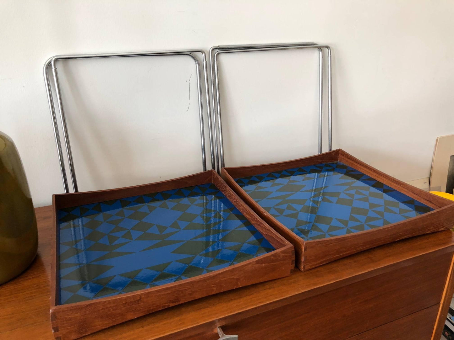Frisman Vintage Hermann Bongard Norwegian Enamel Tray Tables