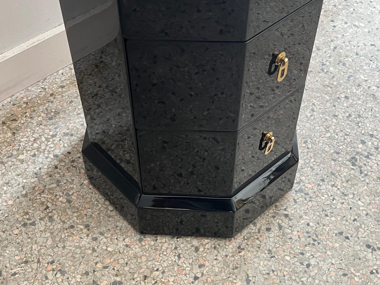 Frisman Vintage Unusual Octagon Mini Chest in Black Laquer 1970's