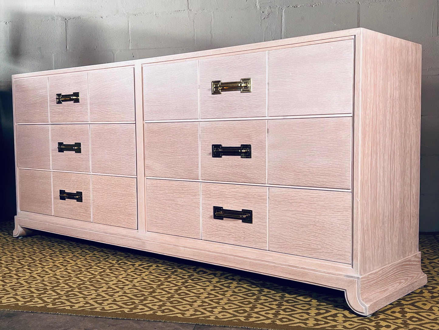 Frisman Vintage Tommi Parzinger Six Drawer Dresser in Pickled Oak